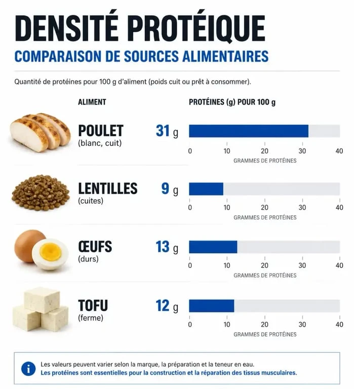 Calcul proteine par aliment : infographie comparative des sources de protéines