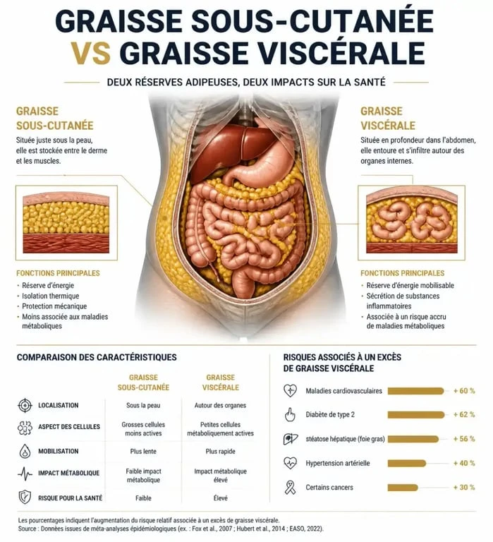 Schéma explicatif de la graisse viscérale vs sous-cutanée pour bruler les graisses ventre