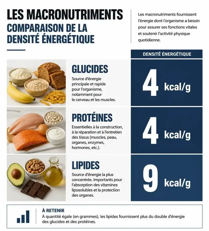 Infographie sur la répartition des macronutriments : glucides, lipides et protéines