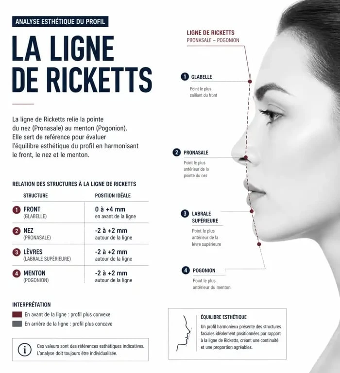 Schéma explicatif de la ligne de Ricketts pour une profiloplastie avant après réussie