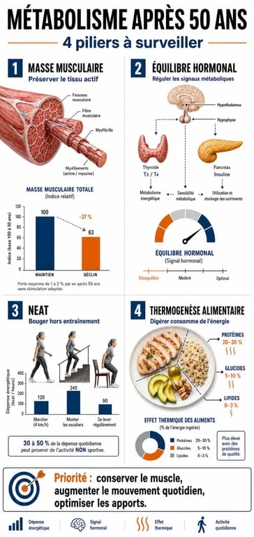 Infographie sur les facteurs clés pour augmenter son métabolisme après 50 ans