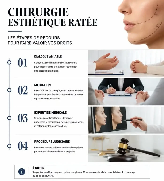 Étapes de recours et démarches en cas de chirurgie esthétique ratée