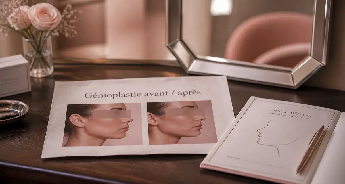 Génioplastie avant après après 6 mois, profil menton stabilisé
