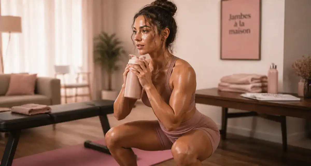 Musculation jambes maison : squat au banc, genoux alignés