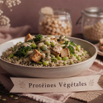 Proteines vegetales pour maigrir : bol de quinoa et tofu, brocoli, edamames
