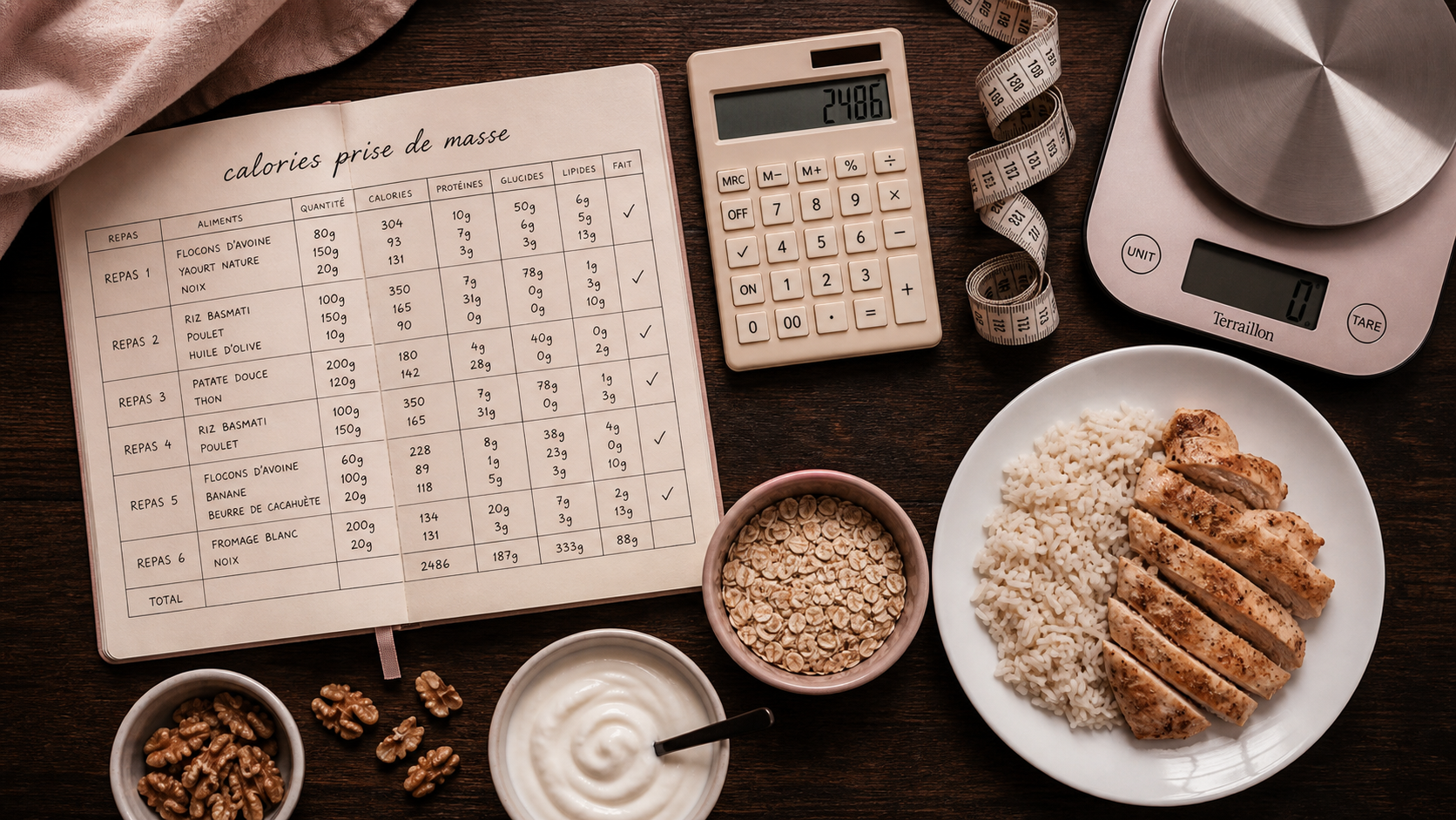 Calcul calories prise de masse : calcul du surplus avec mètre ruban et balance