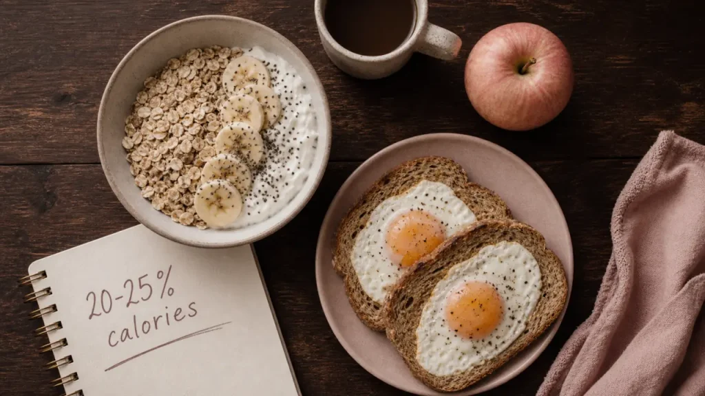 Calories au petit dejeuner : 20 à 25 %, exemple de petit-déjeuner