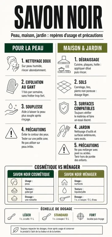 Infographie sur les bienfaits du savon noir pour la peau et la maison