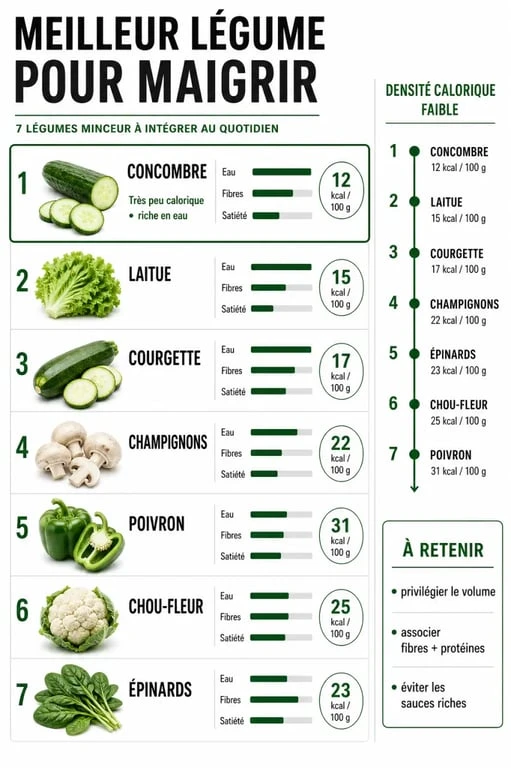 Infographie comparant le meilleur legume pour maigrir avec les légumes les plus intéressants pour la perte de poids