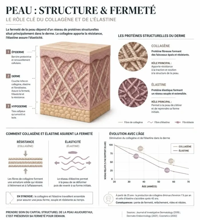 Infographie sur les causes du relâchement cutané et les remèdes de grand-mère pour raffermir la peau