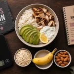 Manger prise de masse avec surplus 300-500 kcal : repas riz poulet avocat