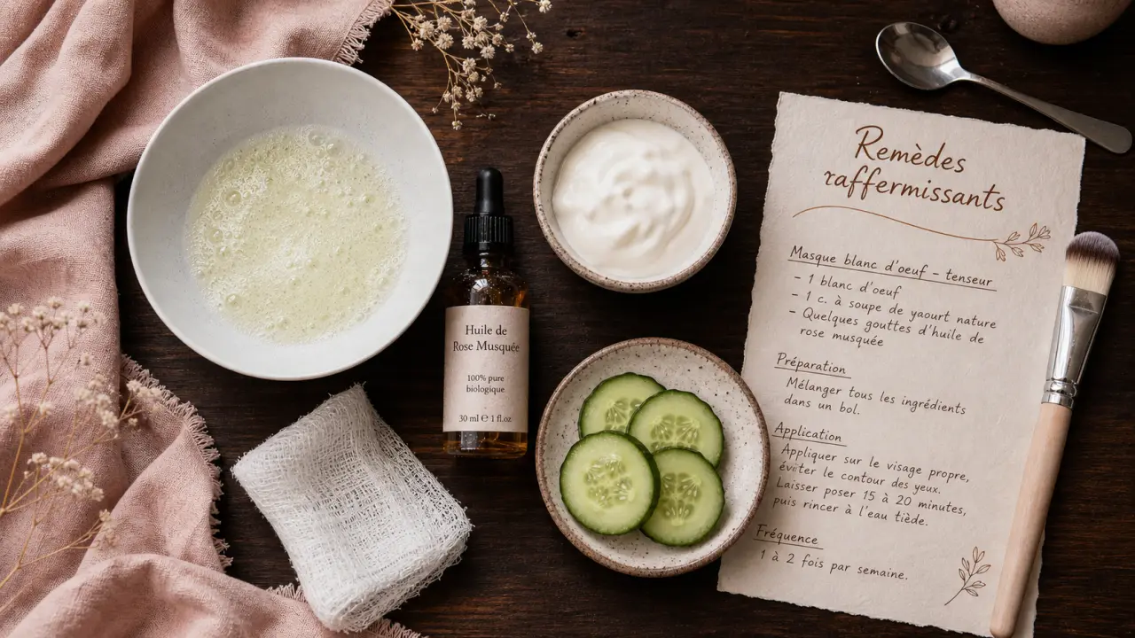 Remede de grand-mere pour raffermir la peau : blanc d’œuf, huile de rose musquée et yaourt