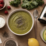 Smoothie perte de poids vert, bol et ingrédients