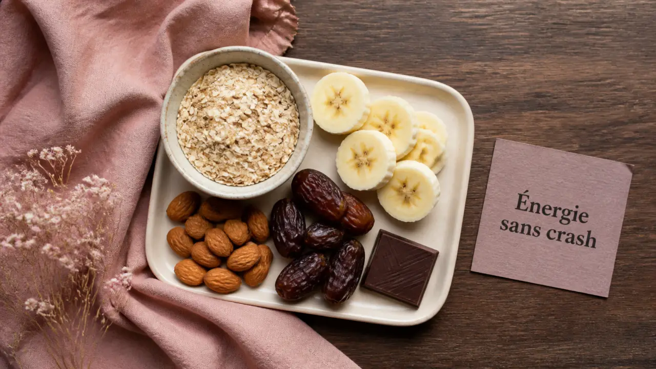 Aliment qui donne de l energie rapidement : banane, fruits secs et flocons d’avoine