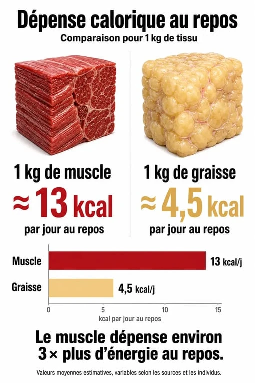 Infographie sur la dépense calorique au repos : musculation et perte de poids