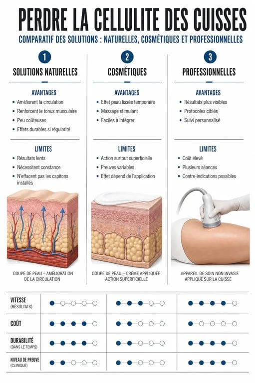 Perdre cellulite des cuisses : comparaison visuelle des méthodes anti-cellulite