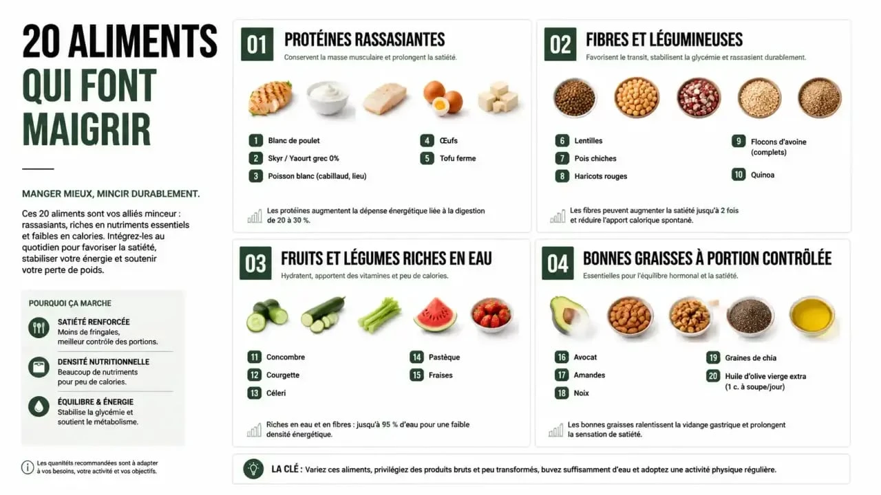Les 20 aliments qui font maigrir présentés en graphique nutritionnel