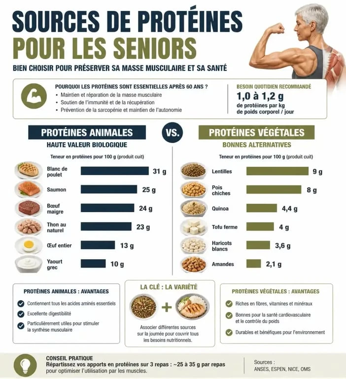 Infographie sur les aliments riches en protéines pour personnes âgées et leurs bienfaits