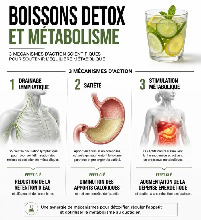 Infographie sur les bienfaits et le fonctionnement des boissons detox pour maigrir