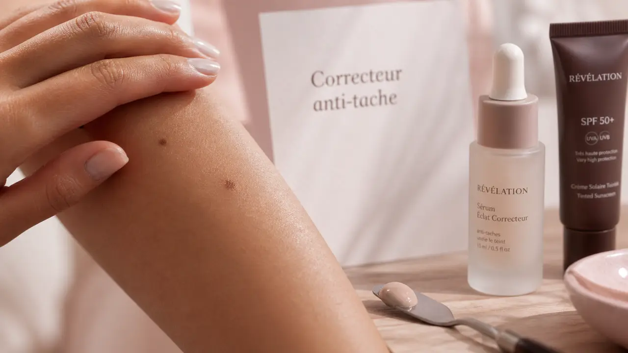 Meilleur correcteur tache brune : sérum et SPF sur peau