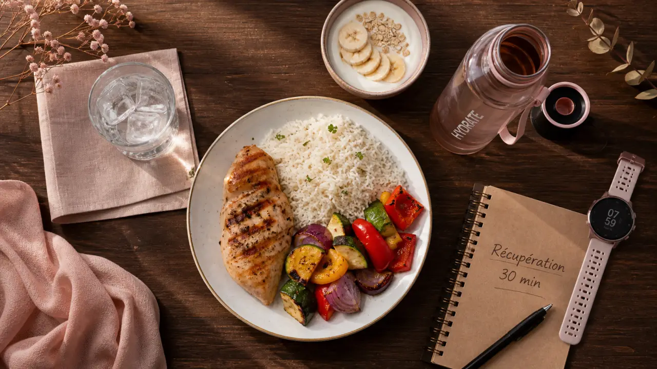 Que manger apres le sport : poulet riz légumes et yaourt pour récupérer