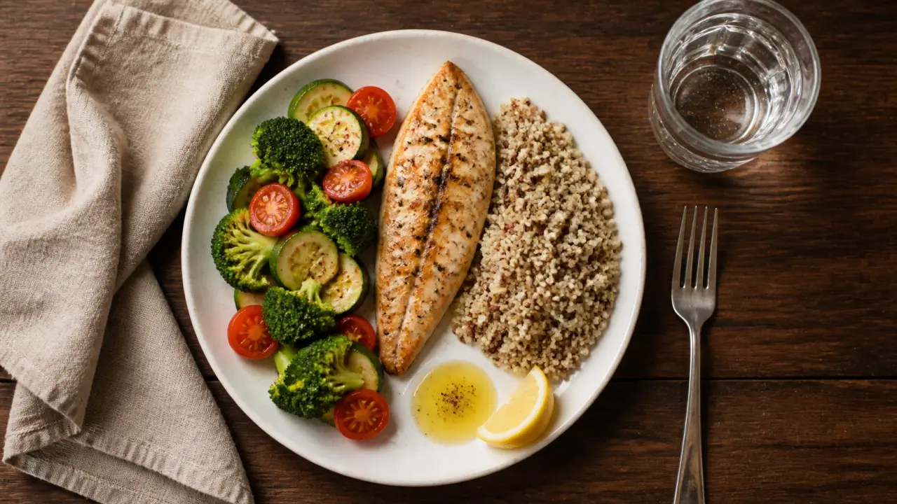 Quoi manger en regime : assiette trois zones protéines fibres