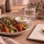 20 astuces pour maigrir sans regime : assiette rassasiante, légumes, quinoa et yaourt