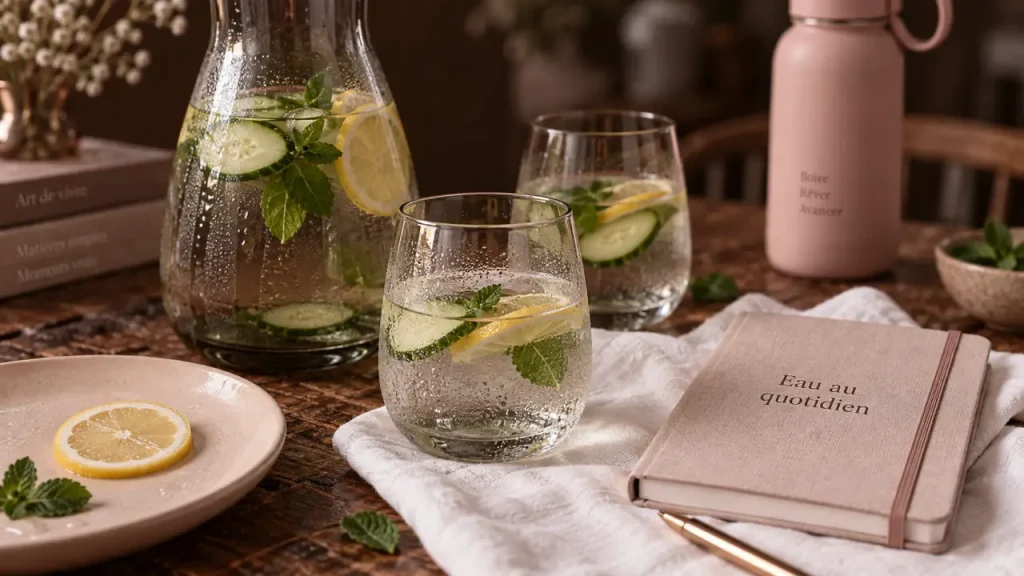 Boisson pour perdre du ventre : eau aromatisée citron et menthe