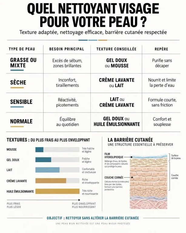 Infographie pour choisir le meilleur nettoyant visage selon son type de peau