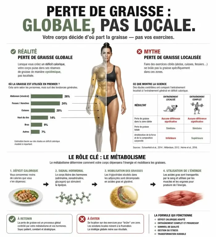 Infographie sur la perte de graisse globale pour perdre des cuisses et du ventre