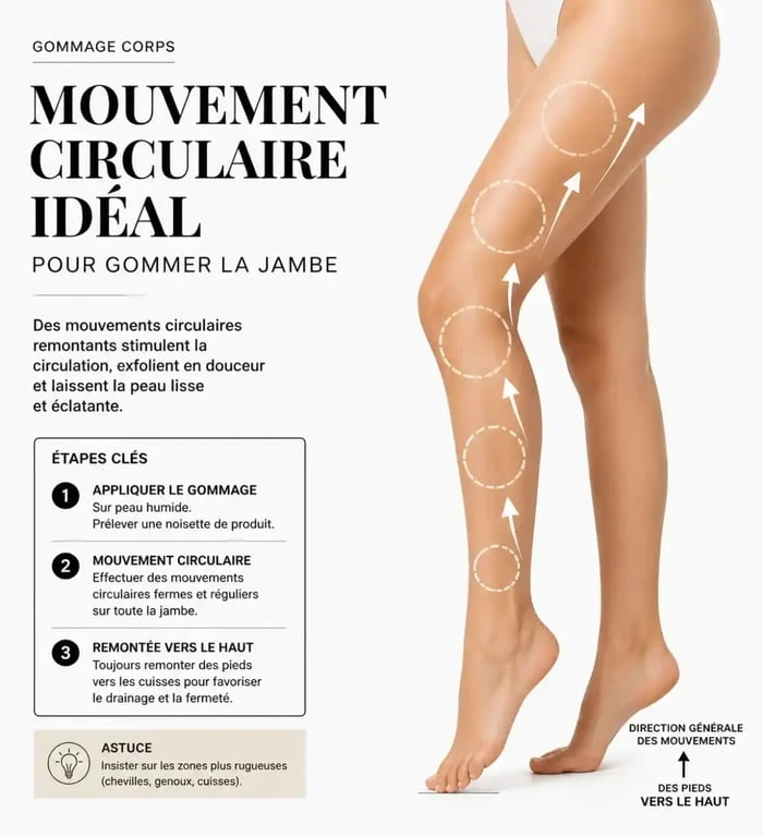 Technique d'application d'un gommage corps par mouvements circulaires