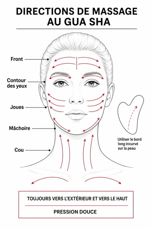 Schéma des mouvements de massage gua sha pour le visage