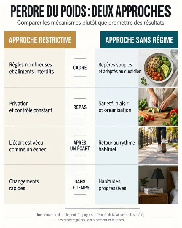 Infographie des 20 astuces pour maigrir sans régime et éviter l'effet yoyo