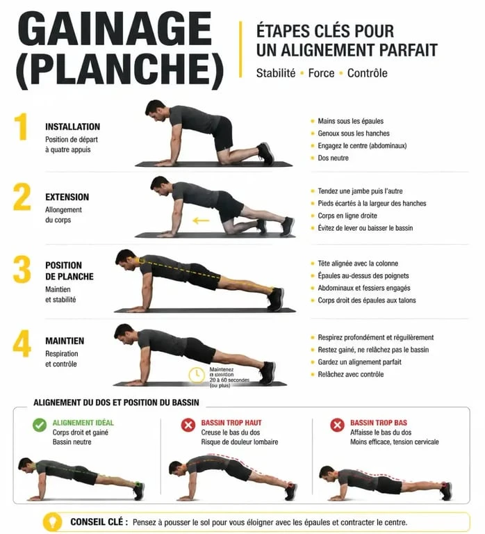 Étapes pour réussir la planche dans un programme abdos homme maison