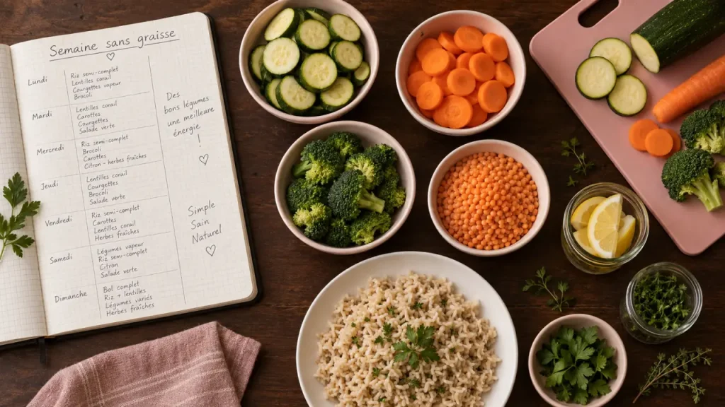 Menu semaine sans graisse : 7 jours sans huile ni beurre, repas sans graisse