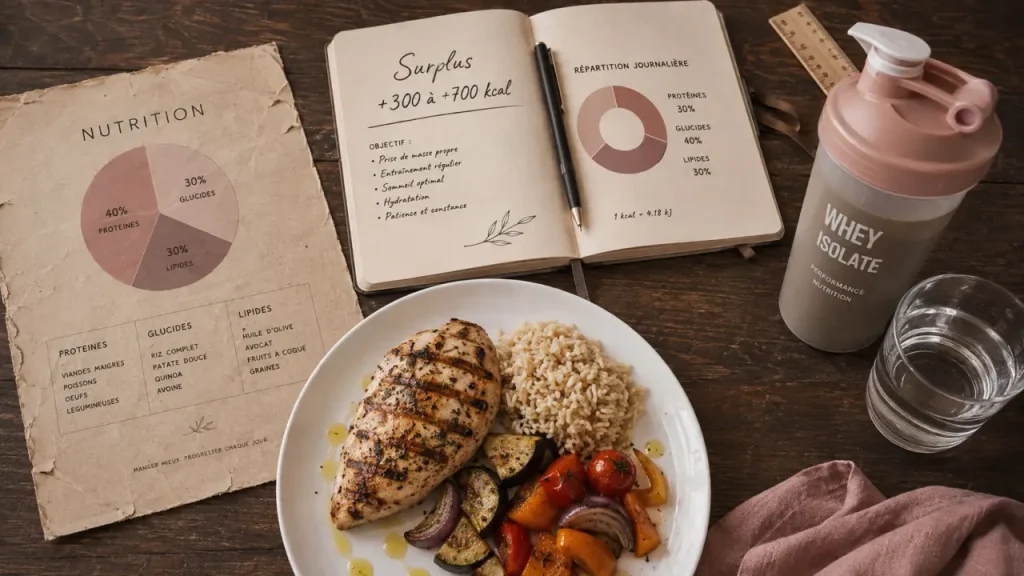 Prise de masse musculaire aliments : poulet, riz complet, légumes et portions