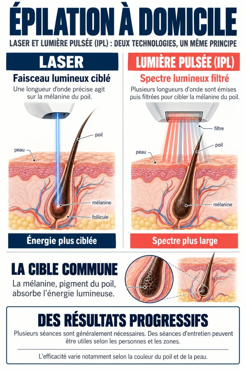 Infographie sur les différences entre un appareil épilation définitive laser et un appareil IPL