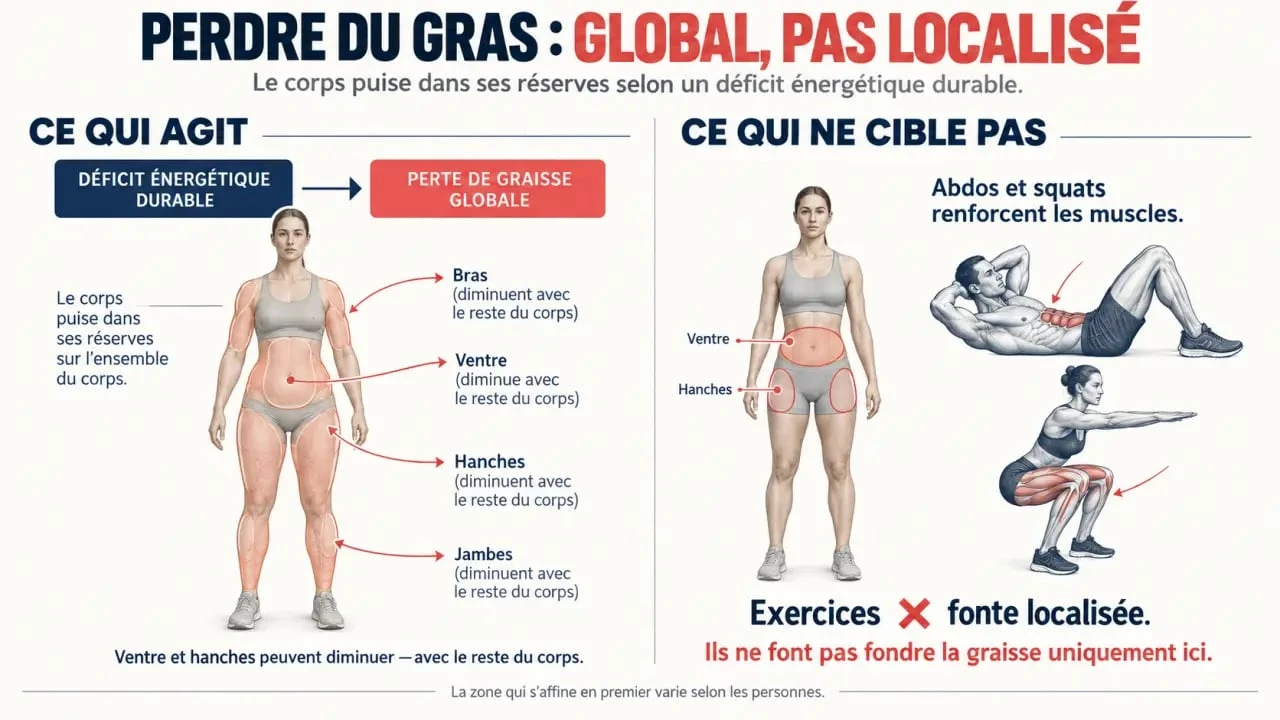 Perdre du ventre et des hanches : différence entre perte de graisse globale et perte ciblée